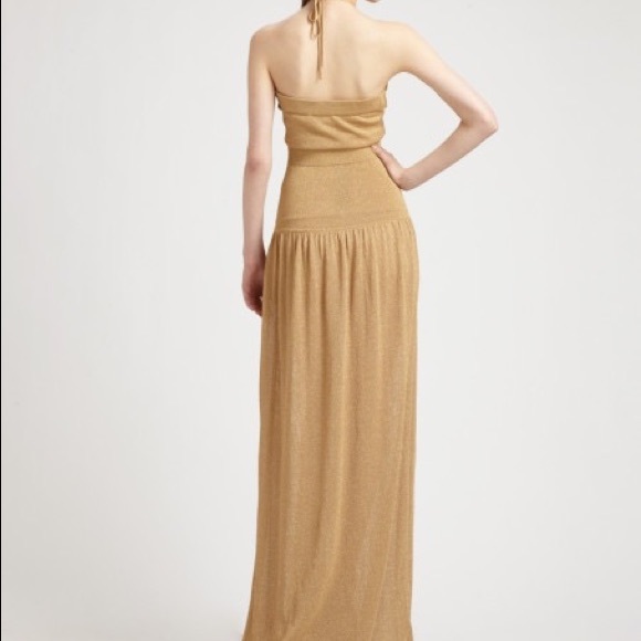 BCBG MAXI DRESS GOLD METALLIC SWEATER KNIT HALTER - Picture 4 of 5